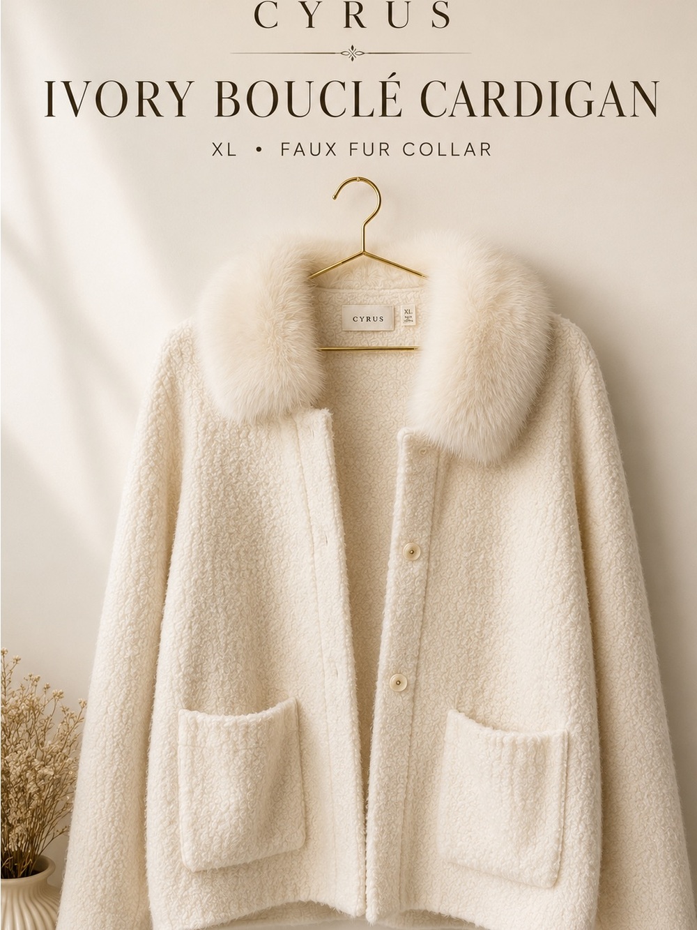 Cyrus Cream Teddy cardigan  with Plush Collar